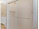 Bathroom with a frosted glass shower door and vanity at 40 L Z Jackson Road, Bowdon, GA 30108