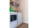 Efficient laundry room with modern washer and dryer, and shelf space at 9989 Village South Dr, Douglasville, GA 30135