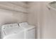 Laundry room with white washer and dryer with white wire shelving above at 400 17Th Nw St # 2125, Atlanta, GA 30363