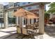 Outdoor patio seating area with umbrella coverage and a view of the pool at 400 17Th Nw St # 2125, Atlanta, GA 30363