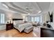 Comfortable main bedroom features a tray ceiling, hardwood floors, and a bay window sitting area at 125 Stoney Ridge Dr, Alpharetta, GA 30022