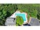 Aerial view of a community pool with lounge chairs and umbrellas surrounded by lush greenery at 125 Stoney Ridge Dr, Alpharetta, GA 30022