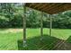 View of a backyard and deck supports with mature trees at 1303 Flat Shoals Rd, Atlanta, GA 30349