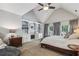 Spacious main bedroom with vaulted ceilings, a cozy sitting area, and built-in bookshelves at 12370 Preserve Ln, Johns Creek, GA 30005