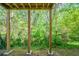 Wooded backyard view from under deck framework, showcasing natural surroundings at 3568 Oakshire Se Way, Atlanta, GA 30354