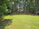 View of the grassy backyard with dense tall trees providing privacy from neighbors at 1750 Stone Meadow Rd, Lithonia, GA 30058