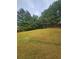 The grassy backyard slopes gently up to a line of mature trees at the rear at 1750 Stone Meadow Rd, Lithonia, GA 30058