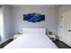 Clean bedroom with hardwood floors, two windows, modern art, and a bright white bed at 552 Warrenton Run Dr, Sugar Hill, GA 30518