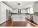 Modern kitchen with stainless steel appliances, island, white cabinets and custom backsplash at 667 Creswell Park, Smyrna, GA 30082