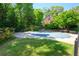 Large backyard featuring a covered pool, grassy area, and mature trees at 1817 Bedfordshire Dr, Decatur, GA 30033