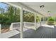 Relaxing covered porch, featuring white railings, offering a picturesque view of the backyard landscape at 280 Old Carrollton Rd, Carrollton, GA 30116