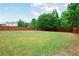 Spacious, fenced backyard with lush green grass and mature trees at 3570 Terrasol Sw Trl, Lilburn, GA 30047