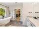 Bright bathroom featuring a freestanding tub, walk-in closet and marble countertop at 1395 Oconee Ne Pass, Brookhaven, GA 30319