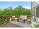 Outdoor deck featuring stylish seating, a wooden table, and serene views of lush trees at 13 Oakside Nw Ct, Cartersville, GA 30121