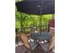 Outdoor deck area featuring a metal table and chairs set, shaded by an umbrella, and scenic wooded views at 1503 Riversedge Dr, Atlanta, GA 30339