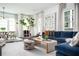 Bright living room featuring a comfortable blue sofa, neutral accents, and ample natural light at 588 Bismark Ne Rd, Atlanta, GA 30324