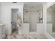 Modern bathroom featuring a glass shower with dual showerheads and subway tile at 1050 Willeo Ct, Marietta, GA 30068