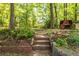 Backyard with a brick pathway leading to a vintage stone fireplace at 1740 Fairbanks Sw St, Atlanta, GA 30310