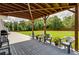 Covered backyard patio area with plenty of space for seating and entertaining with view of lawn at 981 Golden Meadows Ln, Loganville, GA 30052