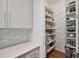 Organized walk-in pantry featuring stylish wallpaper and ample shelving for optimal storage in a modern home at 1155 Mcconnell Dr, Decatur, GA 30033
