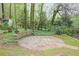 Landscaped backyard features a stone patio, mature trees and lush greenery at 172 Forest Nw Ln, Marietta, GA 30064