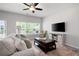 Cozy living room with comfortable seating, ceiling fan, and large windows at 2857 Regal Park # 3, Atlanta, GA 30318