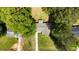An overhead view of a home surrounded by lush trees, with a driveway leading to the street at 530 Bell Se Rd, Conyers, GA 30094