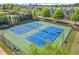 Aerial view of well-maintained community tennis courts and surrounding greenery at 7691 Cabrini Pl, Fairburn, GA 30213