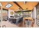 Inviting screened-in patio with a fireplace, comfortable seating, and dining area at 224 Kings Hwy, Decatur, GA 30030