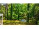 Lush backyard with mature trees and a small shed at 754 Pinehill Se Dr, Smyrna, GA 30080