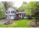 Charming two-story home featuring a stone facade, red door, two-car garage and a well-manicured lawn and mature trees at 1763 Hearthstone Cir, Lawrenceville, GA 30043