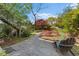 Landscaped backyard with a stone path, mature trees, and a patio area at 462 N Highland Ave, Atlanta, GA 30307