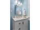 Bathroom with a white vanity, modern hardware, and blue accent wall at 462 N Highland Ave, Atlanta, GA 30307