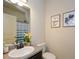 A bathroom with blue-themed decor and a marble sink top at 74 Macland Mill Ln, Dallas, GA 30157