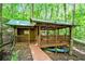 Exterior wooden structure with covered porch nestled in a lush forest setting at 800 Knox Ln, Canton, GA 30114