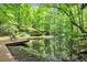 Picturesque pond with a wooden dock surrounded by a lush green forest at 800 Knox Ln, Canton, GA 30114