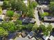 An aerial view of a community with mature trees and manicured landscaping near a community pool at 3326 Northcrest Rd # C, Atlanta, GA 30340