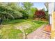 Grassy backyard featuring stone and brick pavers and a garden at 3152 Normandy Ne Cir, Marietta, GA 30062