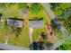Aerial view of property showcasing lush landscaping and backyard with outdoor seating area at 4048 Suzanne Ln, Duluth, GA 30096