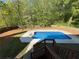Backyard with private pool surrounded by concrete patio and grass at 6893 Spring Valley Ct, Douglasville, GA 30135