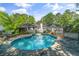 Beautiful backyard pool surrounded by lush landscaping creating a private oasis at 5641 Roberts Dr, Dunwoody, GA 30338