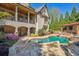 Gorgeous pool and spa area with stone patio, covered porch and an outdoor grill area is great for summer days at 5473 Heyward Square Pl, Marietta, GA 30068