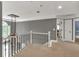 Upstairs hallway with carpet floors and a staircase in the background at 1459 Harris Rd, Lawrenceville, GA 30043