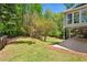 Landscaped backyard with lush green grass and mature trees at 550 Ambergate Ct, Roswell, GA 30076