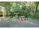 Serene backyard with mature trees and a stone picnic table nestled among lush greenery at 2340 Castleridge Ct, Tucker, GA 30084