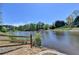 Lake view showing a peaceful lake surrounded by mature trees and landscaping at 870 Longstone Lndg, Alpharetta, GA 30022