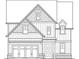 Detailed blueprint showcasing a two-story house with a garage, covered entrance, various window styles, and distinct gable features at 3350 Hillshire Dr, Cumming, GA 30028