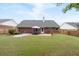 Well-maintained backyard featuring a patio with an outdoor dining set and a manicured lawn at 1031 Ludwick Way, Lawrenceville, GA 30046