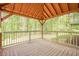 This covered wooden deck offers an outdoor space with views of surrounding trees and nature at 128 Partridge Rdg, Woodstock, GA 30188