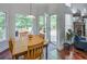 Cozy breakfast nook with a wooden table, chairs, and a view of the backyard through large windows at 2175 Eagle Trce, Cumming, GA 30040